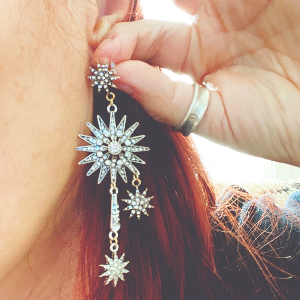 Celestial Star Burst Cutout Dangle Earrings - Picture 4 of 4